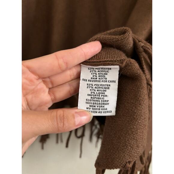 Magaschoni Sweater women's XL Brown Wool Blend Turtleneck Pullover Poncho Fringe - Picture 9 of 10